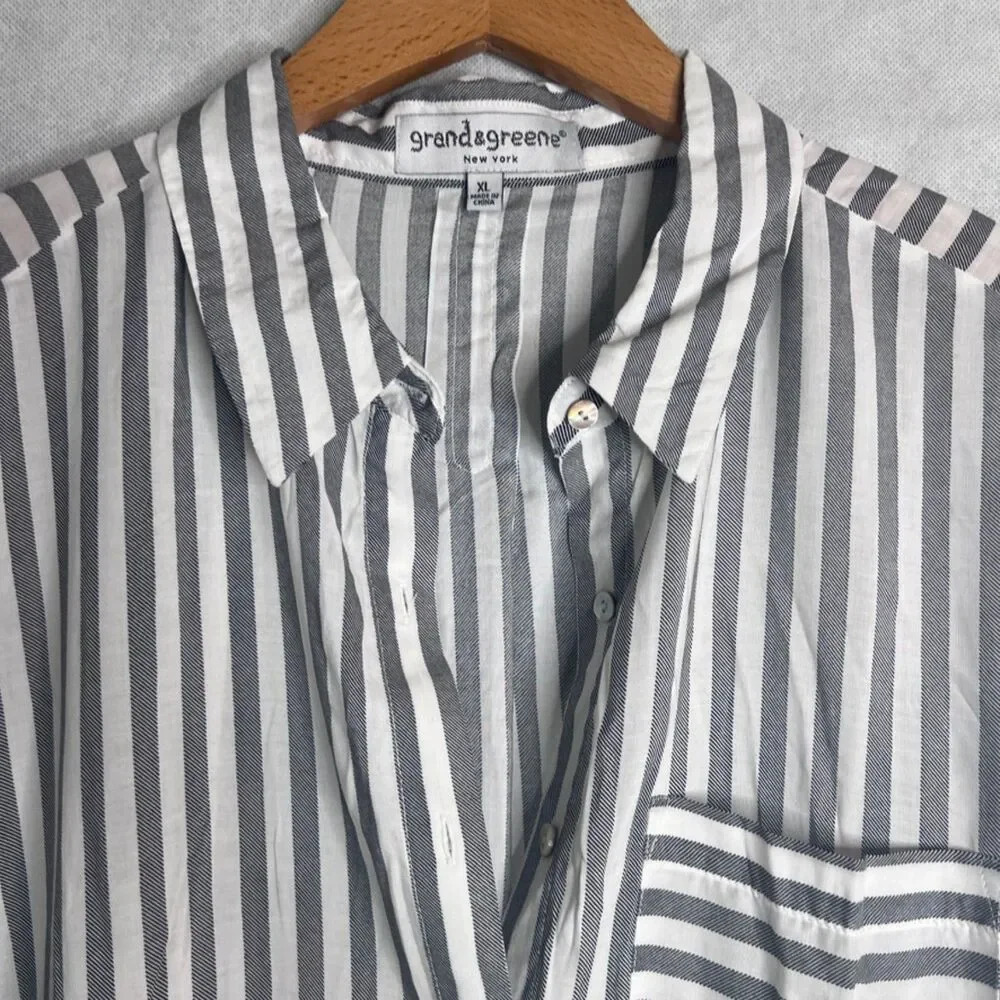 Grand & Greene Vertical Striped 3/4 Sleeve Button Up Tunic Top Size‎ XL - Picture 3 of 9